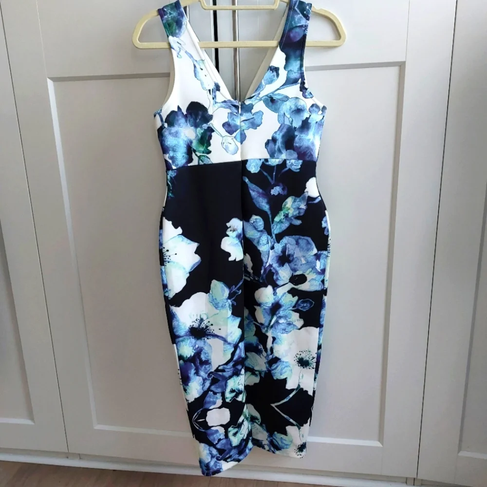 NWOT - ASOS Maternity Scuba Plunge Body-Conscious Dress In Blue Floral - Picture 4 of 7